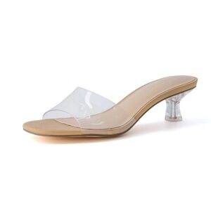 Cushionaire Doral Lucite Kitten Heel Mule Sandals Memory Foam Transparent